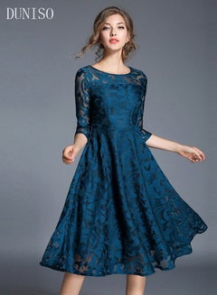 Buy Womens Evening Dress Lace Round Neck Dress for Wedding Party Three-quarter Sleeve A Line Knee Length Dresses Womens Banquet Party Dress Bridesmaid Dress in Saudi Arabia