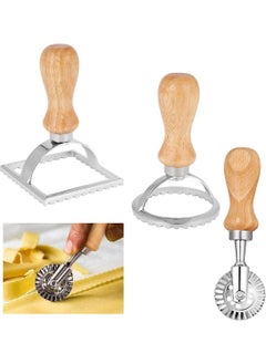 اشتري Ravioli Cutter Stamps Set Ravioli Maker Molds Stamps with Roller Wheel Pasta Maker Mold with Wooden Handle and Fluted Edge for Ravioli Pasta Dumplings Cookies Baking في الامارات