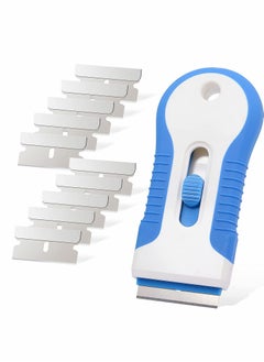 اشتري Ceramic Scraper, Car Sticker Remover Glass Stove Top Razor Label,Glue,Paint,Adhesive Tool + 10pcs Stainless Steel Blades (Blue) في الامارات