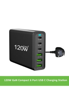 Buy 120W GaN Compact 6 Port USB C Charging Station, Portable USB C Wall Charger Adapter 3 PD USB C and 1 QC 2 USB A Port Suitable for All iPad iPhone Samsung Huawei Etc in Saudi Arabia