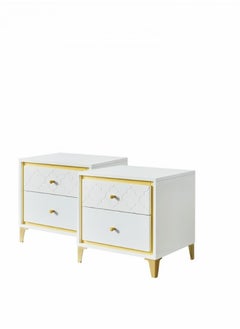 Buy Edward Double Nightstand - Sleek Modern Design with Clean Lines, Chipboard with Melamine Layer and Metal Legs in Saudi Arabia