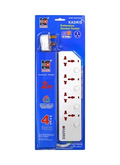 اشتري Power Strips KD1604S Heavy Duty Extension Cord with 4 way Outlets with switches, Charging Socket with 2 meter Heat resistant  Extension Cord (White) في الامارات