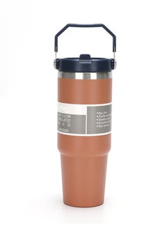 Buy 30 oz Insulated Mug with Handle and Straw Lid, Stainless Steel Water Bottle, Insulated Mug with Leak-Proof Lid - Reusable Vacuum Mug that stays hot or cold for hours (Orange) in UAE