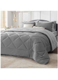 Buy Lightweight Comforter Set 4-Pcs Single Size Solid Bedding Comforter Sets With Plain Diamond Quilting And Down Alternative Filling,Smoke Grey in Saudi Arabia