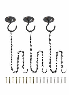 اشتري Ceiling Hook with Hanging Chain Hook - Wall Hook Metal Plant Stand Iron Lantern Hanger for Bird Feeders, Wind Chimes, Flower Pots (3 Pack with Hanging Chains Black) في السعودية