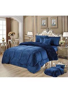 Buy 4Pieces Ultra Soft Winter Comforter Set Single Size 160x210cm Box Stitched Solid Color Warm Bedding Sets, Blue in Saudi Arabia