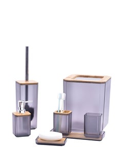 Buy Grey Bathroom Accessories Set, 6 Pcs Bathroom Accessory Set with Trash Can, Soap Dispenser and Toothbrush Holder, Soap Dish, Toilet Brush Holder, Tissue Box Cover in UAE