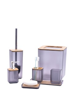 اشتري Grey Bathroom Accessories Set, 6 Pcs Bathroom Accessory Set with Trash Can, Soap Dispenser and Toothbrush Holder, Soap Dish, Toilet Brush Holder, Tissue Box Cover في الامارات