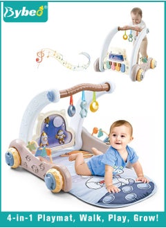 Buy 4 In 1 Baby Playmat, Infant Play Piano Gym Activity Center With Walker, Learning Walking Stroller, Tummy Time Play Mat, Baby Walker Fitness Rack With Musical Keyboard And Toys in Saudi Arabia