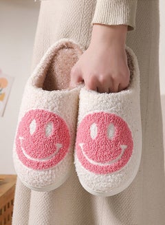 Buy Autumn Winter Warm Smiley Face Designed Bedroom Slippers White/Pink for Women in UAE