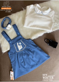 Buy Senior Gentle Girls Velvet Ribbed Dress with Embroidery on Chest and Off White Bodysuit in Egypt