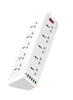 Buy Power Strip Extension, Socket Extension with 1 USB-C and 5 USB-A Ports, 10 Outlets Power Strip with PD+QC3.0 Function,2500W Multi-Function Fast Charging Ports in Saudi Arabia