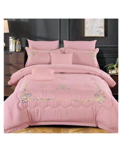 Buy Luxury Rose Embroidery Cotton Duvet Cover Set Korean Style Bedding Princess Solid Color Bedspread Bed Sheet Pillow Cases in UAE