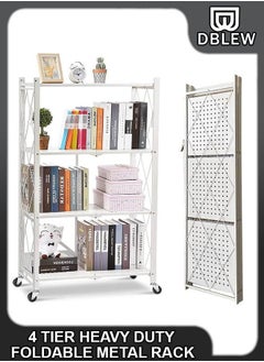 اشتري 4 Tier Heavy Duty Foldable Metal Rack Storage Shelving Unit with Caster Wheels Floor-standing Organizer Shelves Wire Rack for Home Kitchen Office Garage Laundry Bathroom Shelf في الامارات