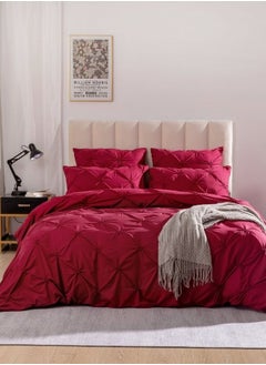 Buy Premium 6 Piece King Size Duvet Cover Pinch Rose Design, Solid Berry Red. in UAE