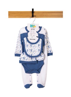 Buy Babiesbasic 5 piece unisex 100% cotton Gift Set include Bib, Romper, Mittens, cap and Sleepsuit/Jumpsuit- Be Happy in UAE