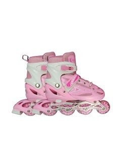 اشتري V733 Inline Adjustable Skating Shoes Large Size 39 EUR (UK 5.5) - 43 EUR (UK 9) for 12 Years and Above | Pink | Aluminium Chassis and 70 mm PVC Wheels | Front Wheel with Flash في الامارات