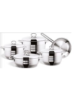 اشتري 9-Piece Diamond Cookware Set - 18/10 Cr-Ni Stainless Steel - 3 Deep Pots - 1 Low Pot - 1 Frypan في الامارات