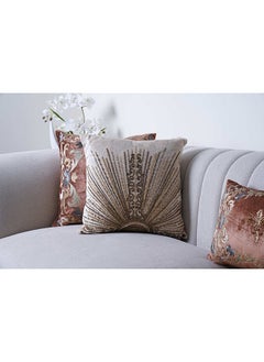 Buy Amira Beaded Filled Cushion 45x45cm-beige & Gold in UAE