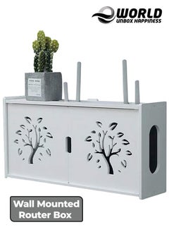 اشتري Stylish Wall-Mounted Router Rack for Wi-Fi Router, Set-Top Box, Light Cat Box, and More, Includes Doors and Patch Panel Shielding Box for Neat Storage, White. في الامارات