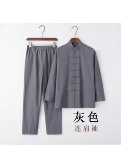 اشتري Mens Traditional Tang Suit Set Retro Stand-Collar Gray 2-piece set في السعودية