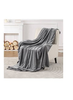 Buy Fleece Flannel Super King Size Blanket Soft Warm Skin-Friendly Flannel Solid Color Bedding Supply For Winter Home Blankets For The Couch 200*230 cm -Grey in UAE