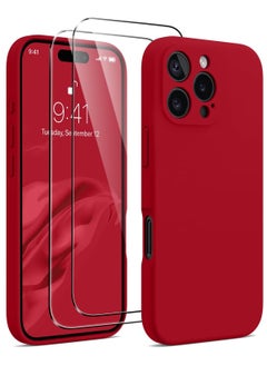 اشتري iPhone 16 Pro Max Case – Upgraded Silicone Phone Cover with Camera Protection, Compatible with MagSafe, Anti-Scratch Microfiber Lining & 2 Screen Protectors – Red في الامارات