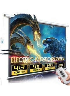 Buy 100 Inch 4:3 Wall Mount Electric Projector Screen - Motorized Projection Curtain with Remote Control For Business/School/Office/Meeting in Saudi Arabia