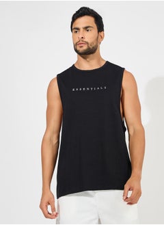 Buy Minimal Print Drop Armhole Cotton Tank in Saudi Arabia