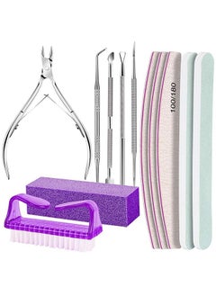 Buy 12 PCS Nail Files And Buffer Block Set, Cuticle Nippers with 100/180 Emery Boards Nail Buffer Kit, Pusher Toenail Lifter Peeler Scraper Nail Brush, For Manicure And Pedicure Tools (Purple) in UAE