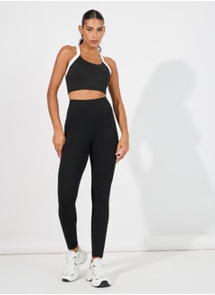 Buy Mesh & Stripe Ankle Detail Leggings in Saudi Arabia