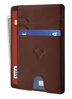 Buy Genuine Leather Slim Wallet RFID Blocking Skinny Minimal Thin Front Pocket Wallet Sleeve Card Holder for Men 7 Card Slots 1 ID Window in UAE