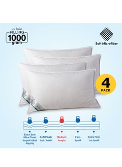 اشتري Pillow 4 Piece (1000 Gm) King Size Bed Pillow 50X75 Cm Hotel Style Double Edge Stitched Premium Gel Fiber, Soft Loft White في السعودية