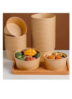 Buy Kraft Salad Bowl 500ml With Lid Brown 25 Pieces in UAE