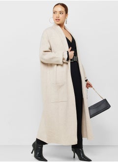 Buy Pocket Detail Ribbed Long Line Coat in UAE