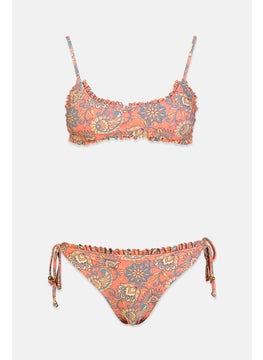 اشتري Women 2 Piece All Over Print Top And Bottom Bikini Set, Orange Combo في السعودية