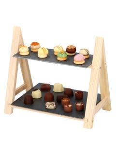 اشتري 2 Tier Serving Slate with Wooden Stand Cupcake Stand, Slate Tiered Serving Trays for Parties, Weddings, Home Decorating, Indoor or Outdoor Use في الامارات