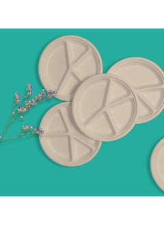 Buy Bagasse Plates 1 inch  4 Compartment Round, 10 Pc  Unbleached in UAE