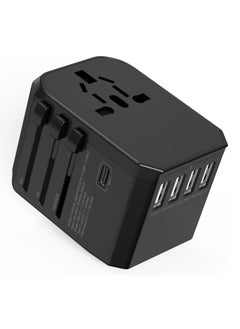 Buy Universal Travel Adapter with 4 Ultra-Fast USB Port and 1 Ultra-Fast USB Type C Port and Power Socket Worldwide Plugs UK EU US AU Auto Switch in UAE