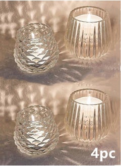 Buy 4-Piece Tea Light Candle Holder Decorative Candle Night Light Prop Glass Clear in UAE