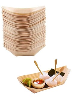 Buy 50 pcs Disposable Wood Boat Dishes Plates Wooden Snack Bowls Food Serving Tray Japanese Sashimi Sushi Boat, 3 Inches in UAE