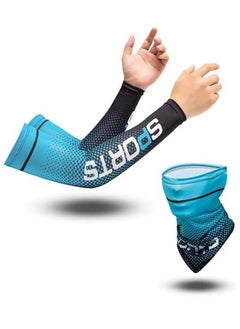 Buy Ice Silk Sunscreen Sleeves UV Sunscreen Arm Sleeves Suits Non-Slip Men's Women's Long Gloves Outdoor Cool Sports Driving Cycling Arm Cover (Ice sleeve + face towel) in Saudi Arabia