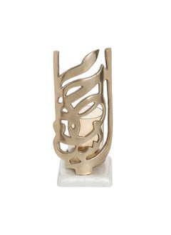 Buy Calligraphy Pillar Candle Holder Gold/White 12 x 25 cm in UAE