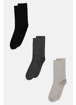 Buy Men 3 Pair Plain Formal Socks, Black/Grey in Saudi Arabia