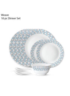 Buy 10 Piece Opalware Dinner Set | Microwave & Dishwasher Safe-Weave Dinnerware Set With 4 Piece Dinner Plates, 2 Pcs Side Plates, 2 Pcs Soup Bowls, 2 Pcs Spoons | Chip & Scratch Resistant, White in Saudi Arabia