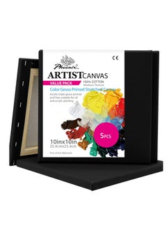 Buy Black Stretched Canvas 3/4 Inch Profile 8 Oz Quadruple Gesso Primed 100% Cotton Blank Black Canvases for Acrylic Oil Tempera Metallic Neon Painting Crafts for Beginners and Artists 5 Pack in UAE