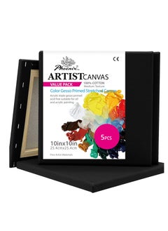 Buy Black Stretched Canvas 3/4 Inch Profile 8 Oz Quadruple Gesso Primed 100% Cotton Blank Black Canvases for Acrylic Oil Tempera Metallic Neon Painting Crafts for Beginners and Artists 5 Pack in UAE