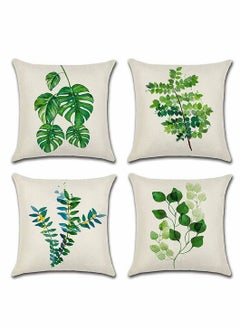 Buy Tropical Plant Theme Pillowcase, 18 x 18 Inches, Green Leaves Pattern Waterproof Cushion Covers, Perfect to Outdoor Patio Garden Living Room Sofa Farmhouse Decor (Set of 4) in UAE