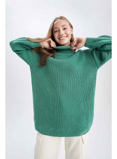 Buy Woman Oversize Fit Turtle Neck Long Sleeve Tricot Pullover in Egypt