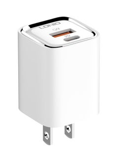 Buy LDNIO A2317C Fast Wall Charger EU Plug With Cable From Type C To Lightning And USB Type C Ports 30W - White in Egypt